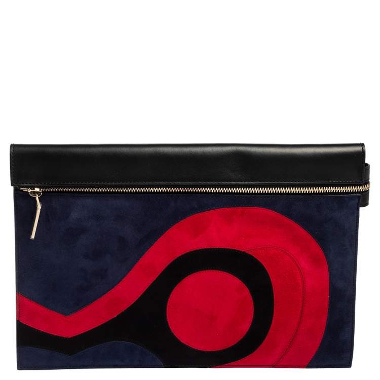 Pre Owned Victoria Beckham Tricolor Suede and Leather Large Zip Clutch
