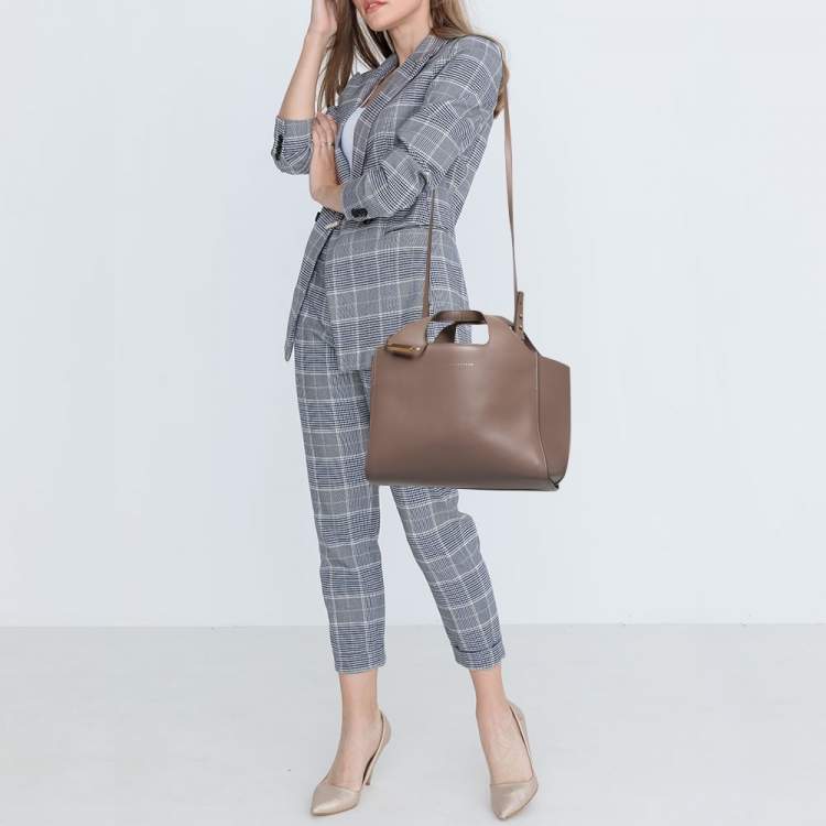 Pre Owned Victoria Beckham Grey Leather Small Newspaper Tote 