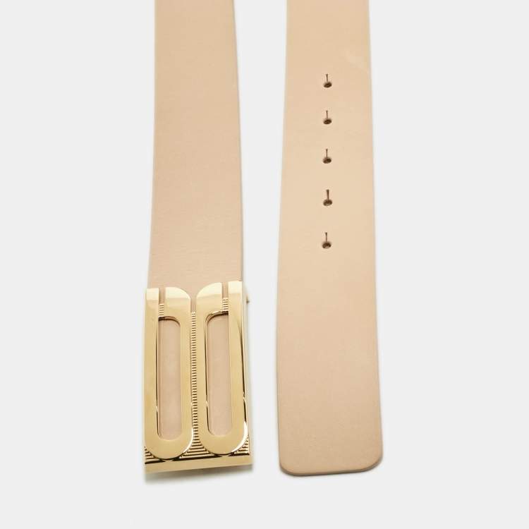 Pre Owned Victoria Beckham Tan Leather Jumbo Frame Buckle Belt M
