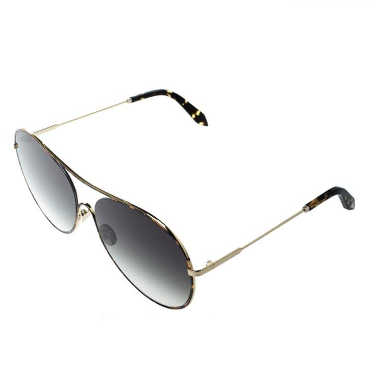 Pre Owned Victoria Beckham Gold Plated/Green Gradient VBS131 Loop Round Sunglasses