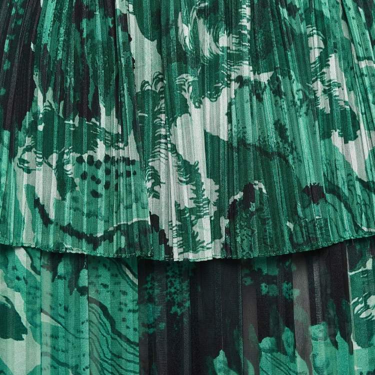 Pre Owned Victoria Beckham Green Crepe and Satin Plisse Midi Skirt M