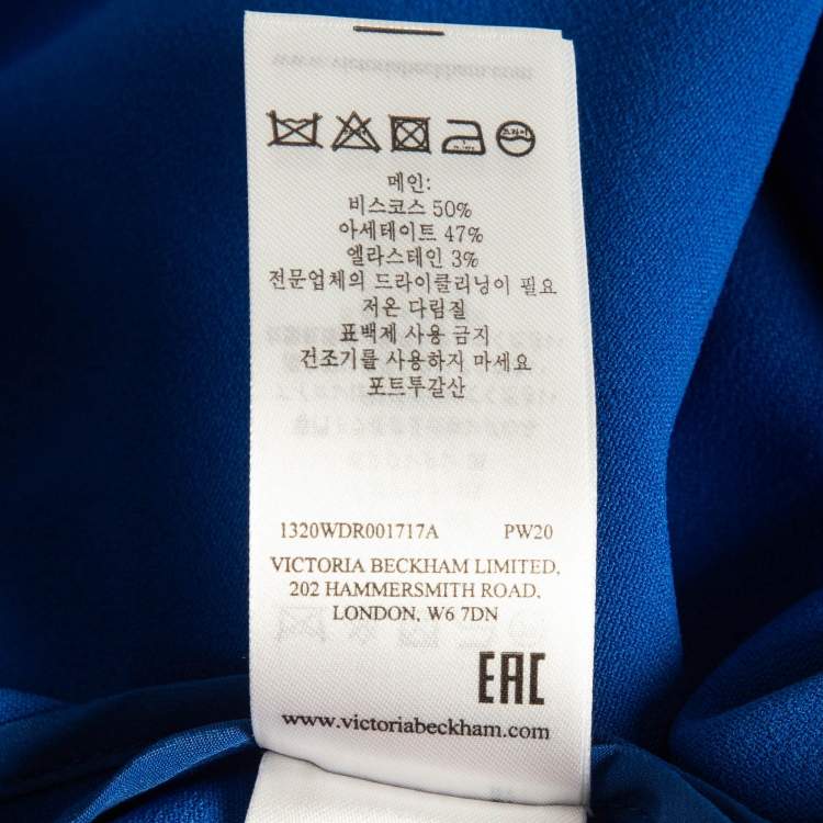 Pre Owned Victoria Beckham Blue Crepe Full Sleeve Midi Dress M