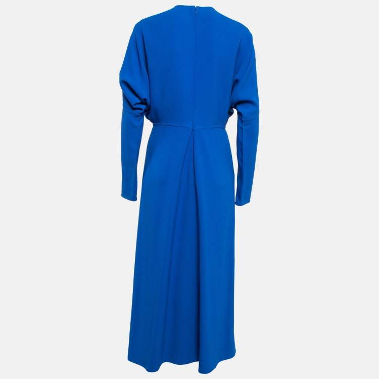 Pre Owned Victoria Beckham Blue Crepe Full Sleeve Midi Dress M