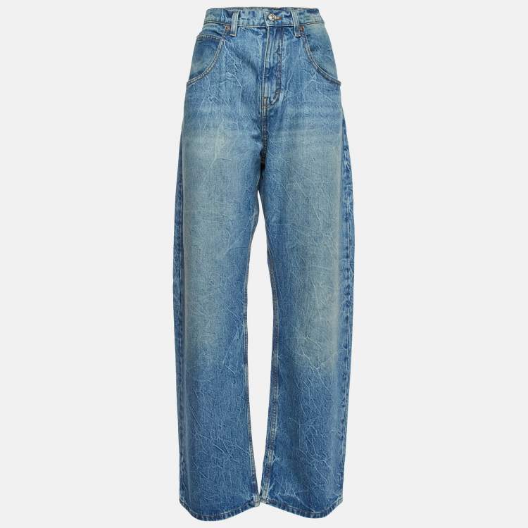Pre Owned Victoria Beckham Blue Washed Denim Oversized Boyfriend Jeans XL Waist 34"