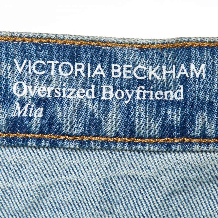 Pre Owned Victoria Beckham Blue Washed Denim Oversized Boyfriend Jeans XL Waist 34"