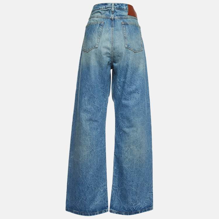 Pre Owned Victoria Beckham Blue Washed Denim Oversized Boyfriend Jeans XL Waist 34"