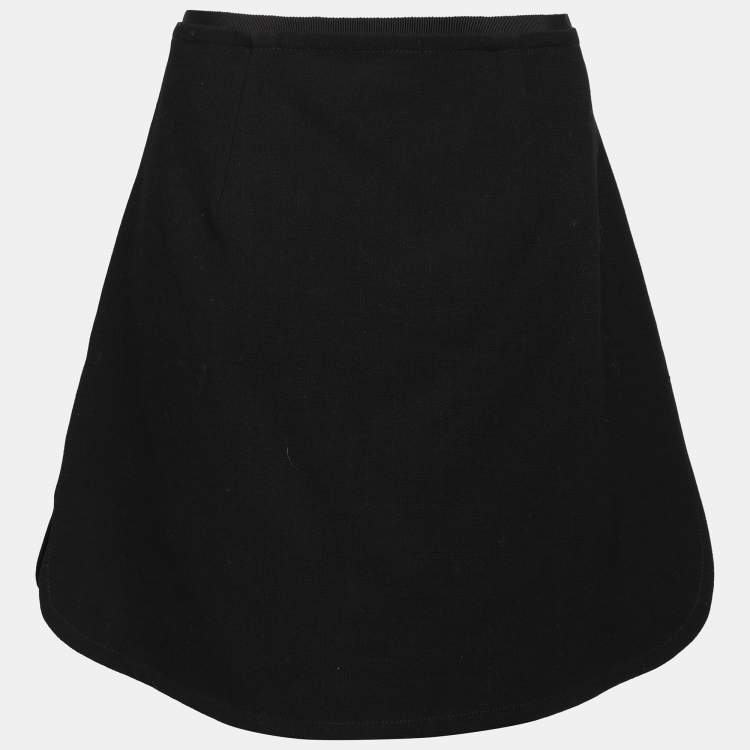 Pre Owned Victoria Beckham Black Wool Floral Detail Mini Skirt M