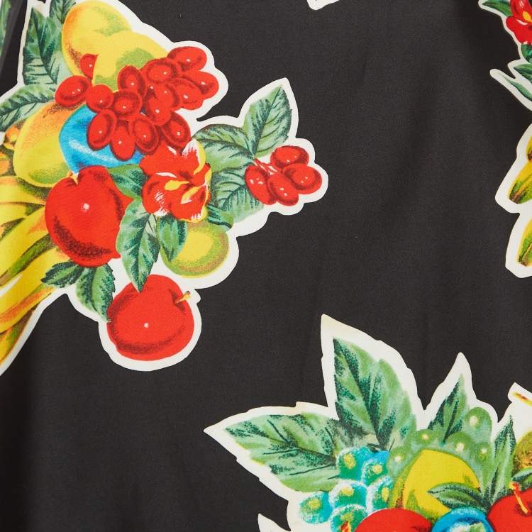 Pre Owned Victoria Beckham Black Fruit Print Crepe Shift Dress S