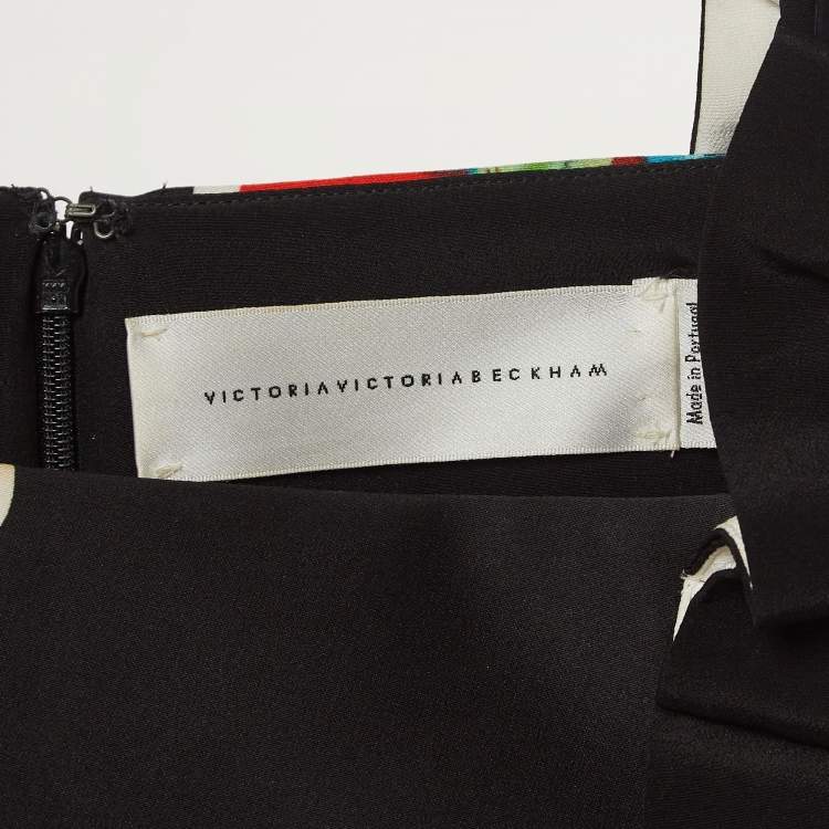 Pre Owned Victoria Beckham Black Fruit Print Crepe Shift Dress S