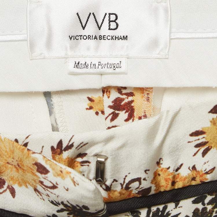 Pre Owned Victoria Victoria Beckham Off-White Floral Print Satin Trousers S