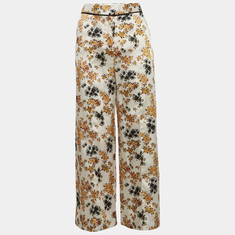 Pre Owned Victoria Victoria Beckham Off-White Floral Print Satin Trousers S