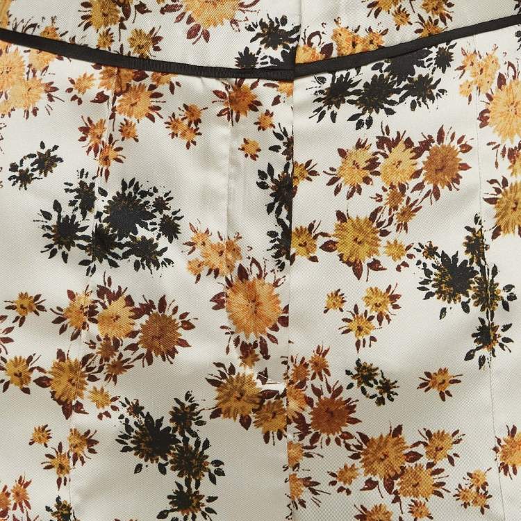 Pre Owned Victoria Victoria Beckham Off-White Floral Print Satin Trousers S
