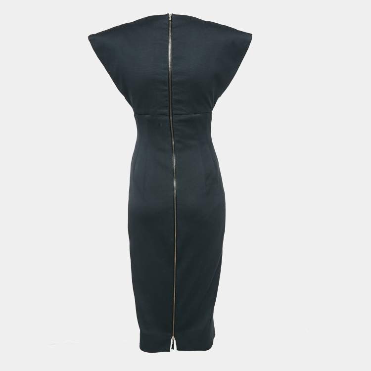 مملوكة مسبقًا Victoria Beckham Black Cotton Canvas Plunging Neck Sheath Dress M