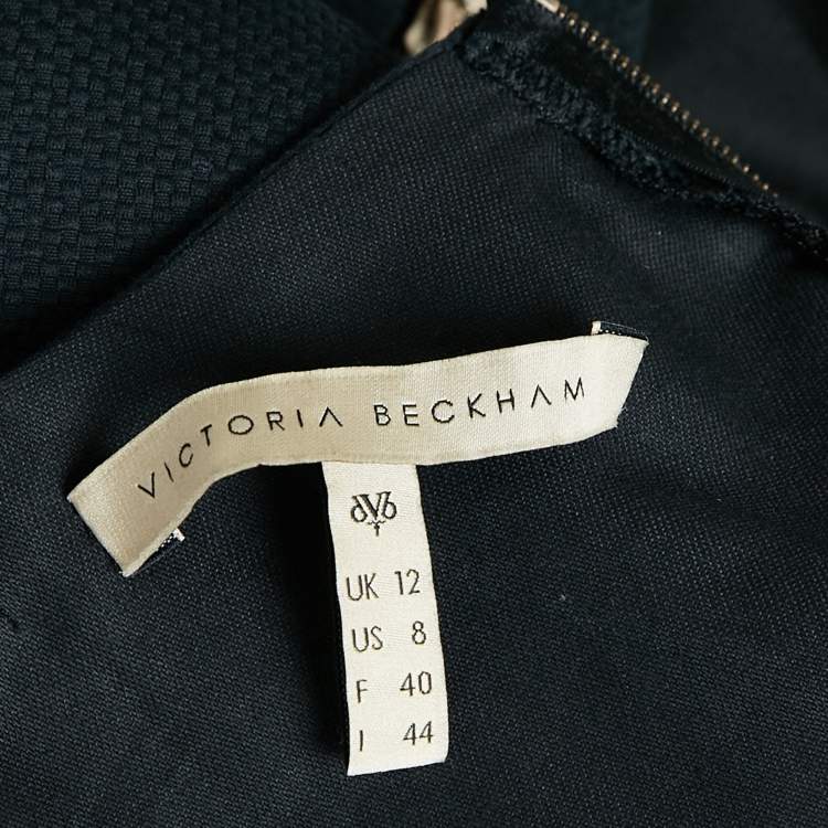 مملوكة مسبقًا Victoria Beckham Black Cotton Canvas Plunging Neck Sheath Dress M