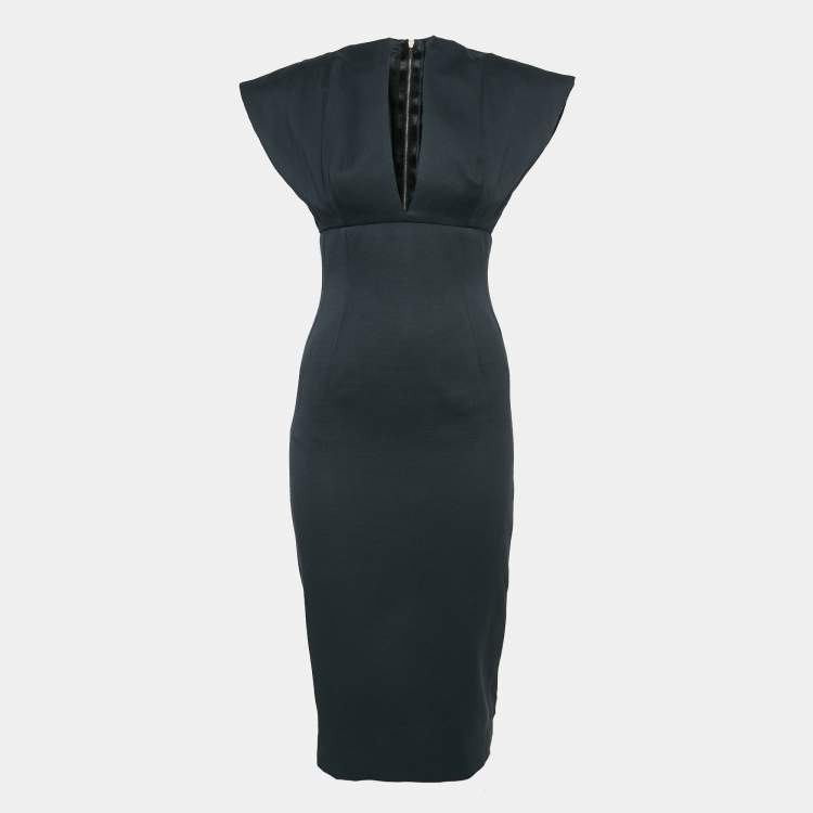 مملوكة مسبقًا Victoria Beckham Black Cotton Canvas Plunging Neck Sheath Dress M