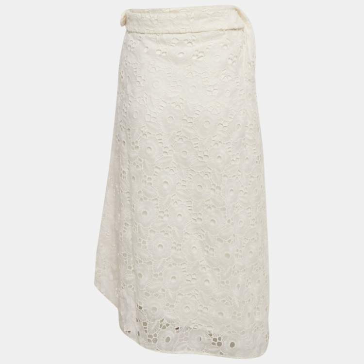 Pre Owned Victoria Beckham White Floral Lace Wrap Maxi Skirt S