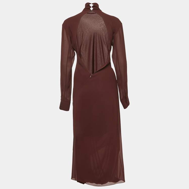 Pre Owned Victoria Beckham Burgundy Crepe High Neck Midi Dress M