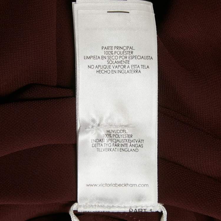Pre Owned Victoria Beckham Burgundy Crepe High Neck Midi Dress M