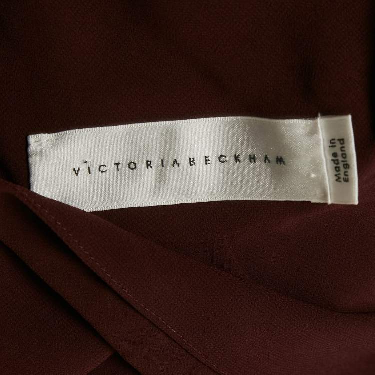Pre Owned Victoria Beckham Burgundy Crepe High Neck Midi Dress M
