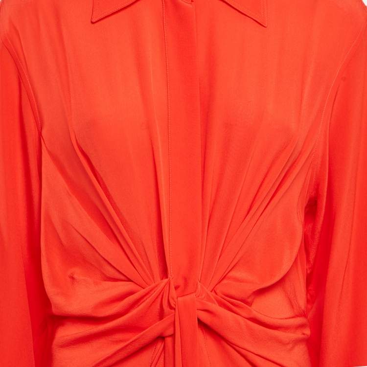 Pre Owned Victoria Beckham Red Silk Drape Style Midi Dress M