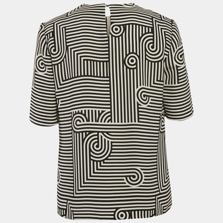 Pre Owned Victoria Beckham Black/White Printed Crepe Top M