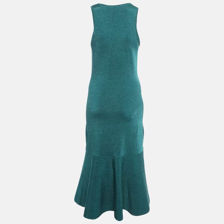 Pre Owned VB Body by Victoria Beckham Green Lurex Knit Flared Midi Dress L