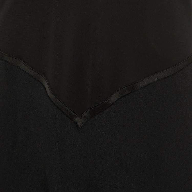مملوكة مسبقًا Victoria Beckham Black Lace Trim Sateen Dropped Ruffle Mini Dress L