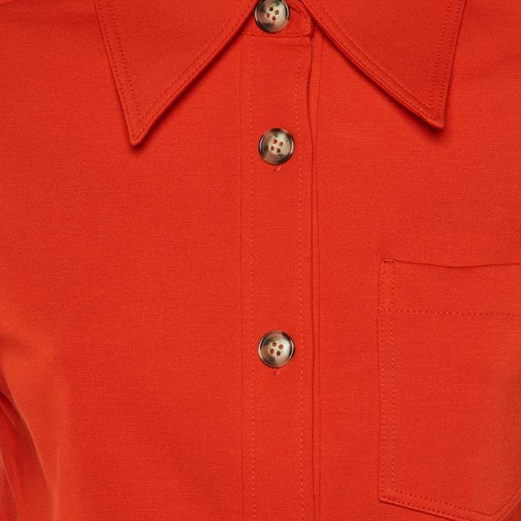 Pre Owned Victoria Beckham Red Jersey Fitted Button Front Shirt M