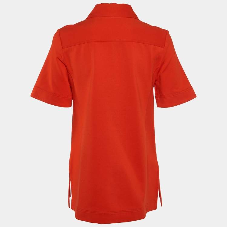 Pre Owned Victoria Beckham Red Jersey Fitted Button Front Shirt M