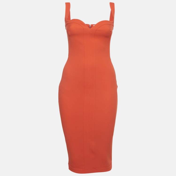 Pre Owned Victoria Beckham Red Crepe Sweetheart Neck Sleeveless Midi Dress S