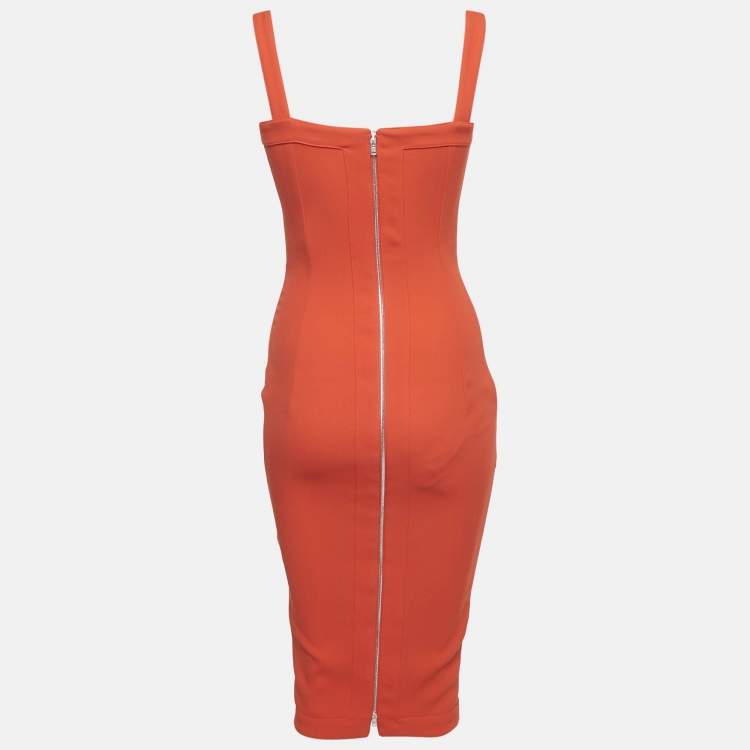Pre Owned Victoria Beckham Red Crepe Sweetheart Neck Sleeveless Midi Dress S