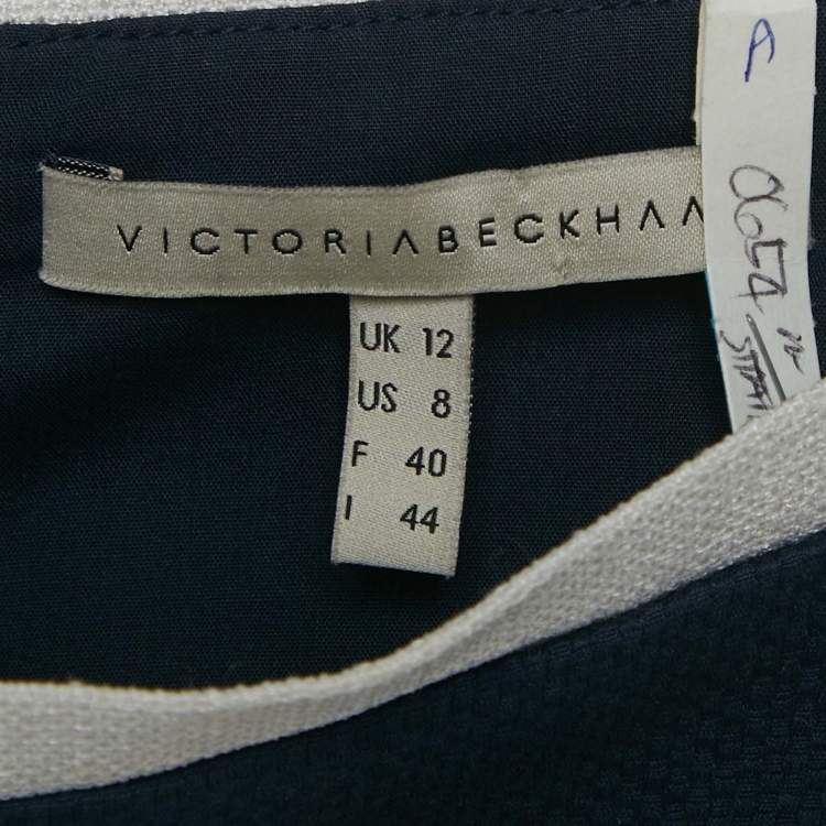 Pre Owned Victoria Beckham Navy Blue Basket Weave Cotton Midi Dress M