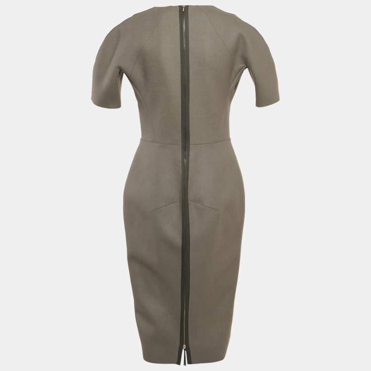 Pre Owned Victoria Beckham Grey Wool Shift Midi Dress L
