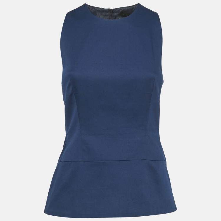Pre Owned Victoria Beckham Navy Blue Cotton Sleeveless Top M 
