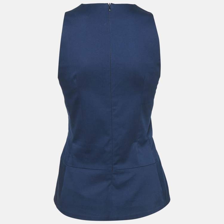 Pre Owned Victoria Beckham Navy Blue Cotton Sleeveless Top M 