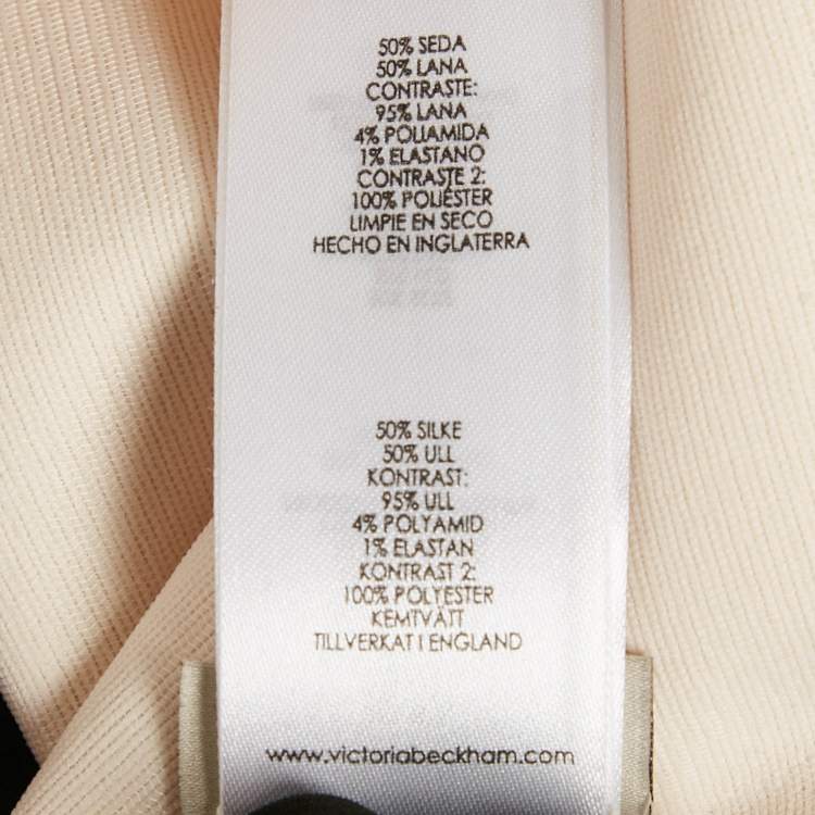 Pre Owned Victoria Beckham Cream and Black Silk and Wool Panel Detail Sleeveless Midi Dress M