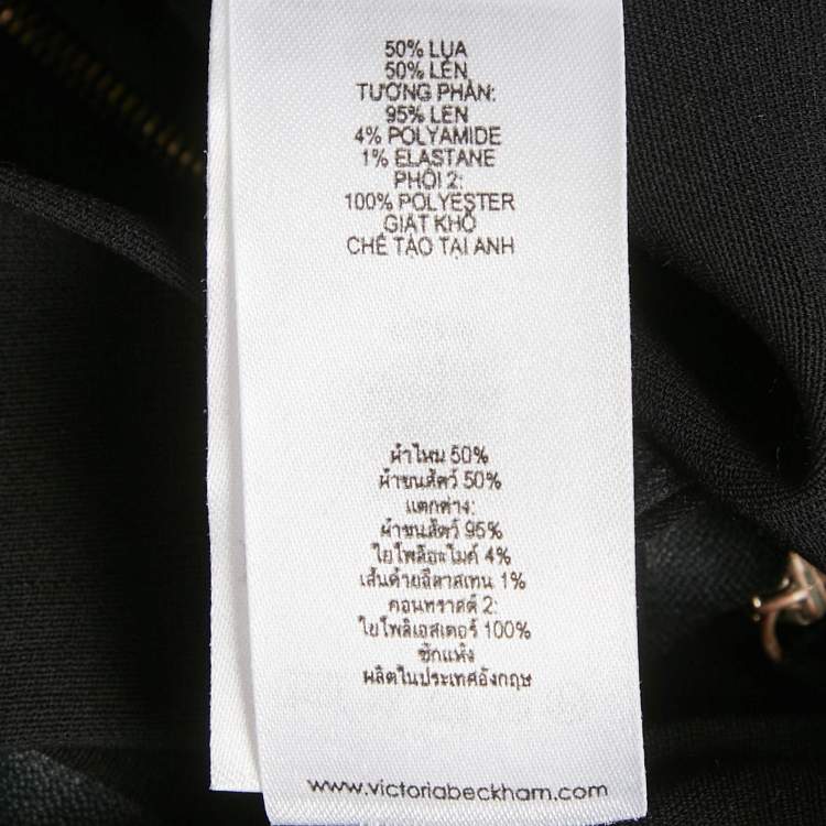 Pre Owned Victoria Beckham Cream and Black Silk and Wool Panel Detail Sleeveless Midi Dress M