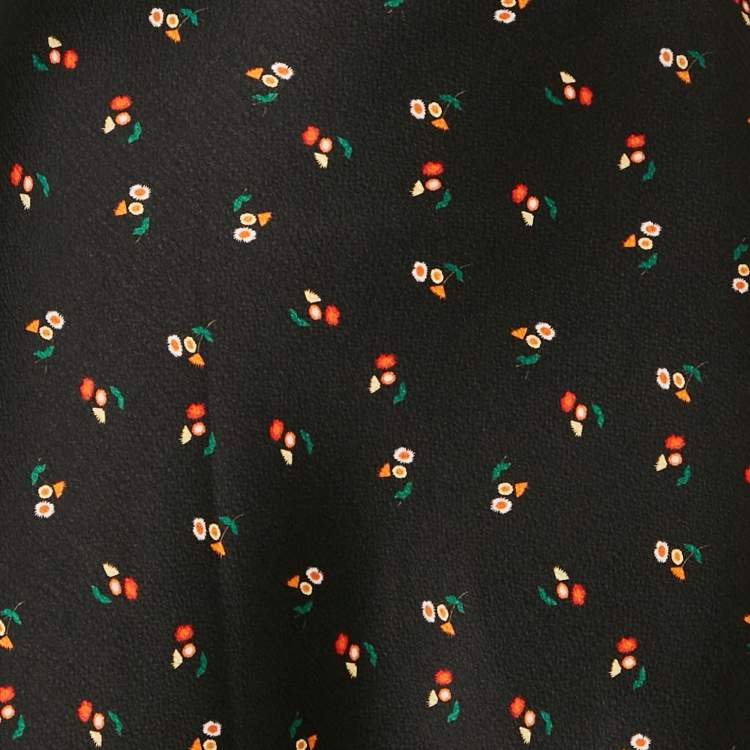 Pre Owned Victoria Beckham Black Floral Print Textured Satin Midi Skirt S