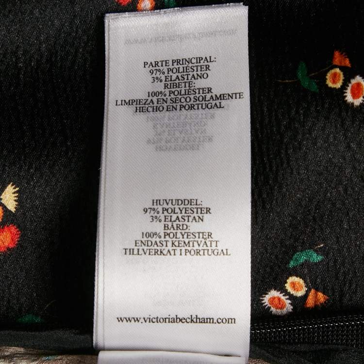 Pre Owned Victoria Beckham Black Floral Print Textured Satin Midi Skirt S