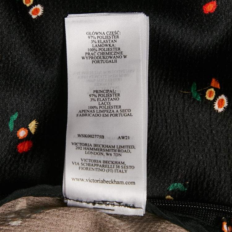 Pre Owned Victoria Beckham Black Floral Print Textured Satin Midi Skirt S