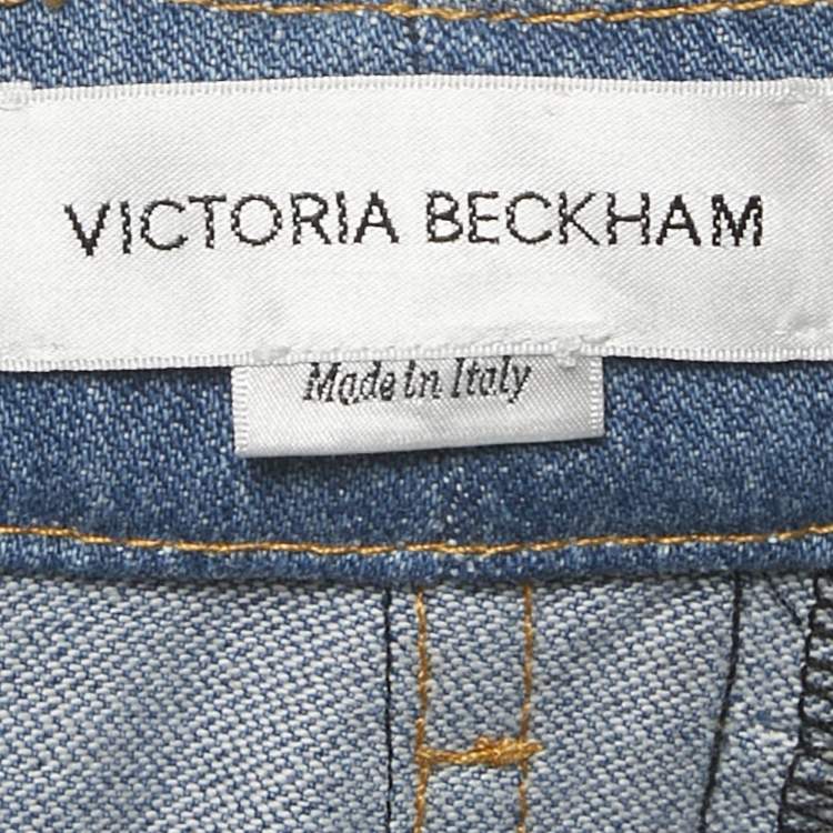 Pre Owned Victoria Beckham Blue/Black Denim Midi Skirt L