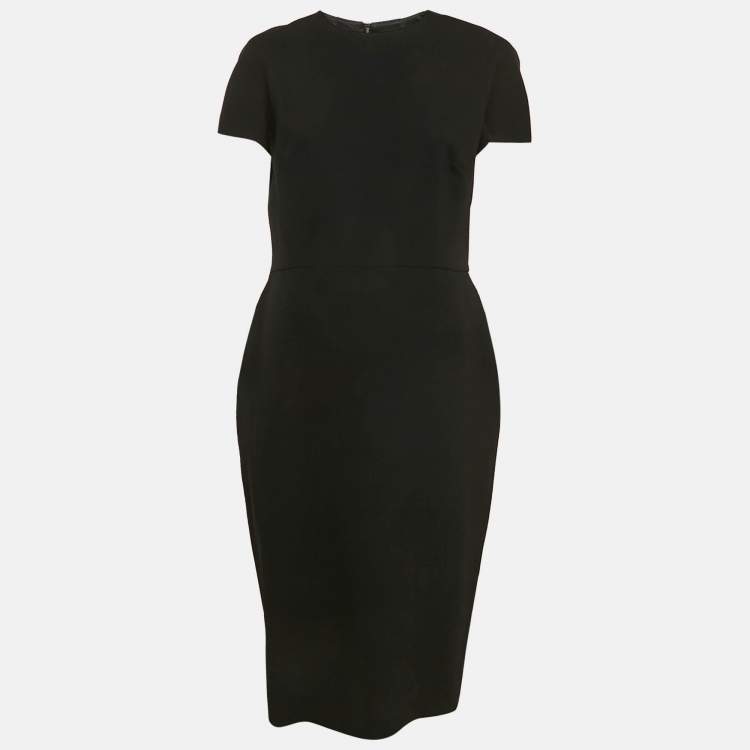 Pre Owned Victoria Beckham Black Crepe Midi Dress L