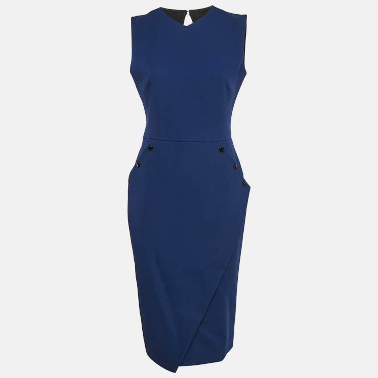 Pre Owned Victoria Beckham Blue Wool Sleeveless Midi Dress M