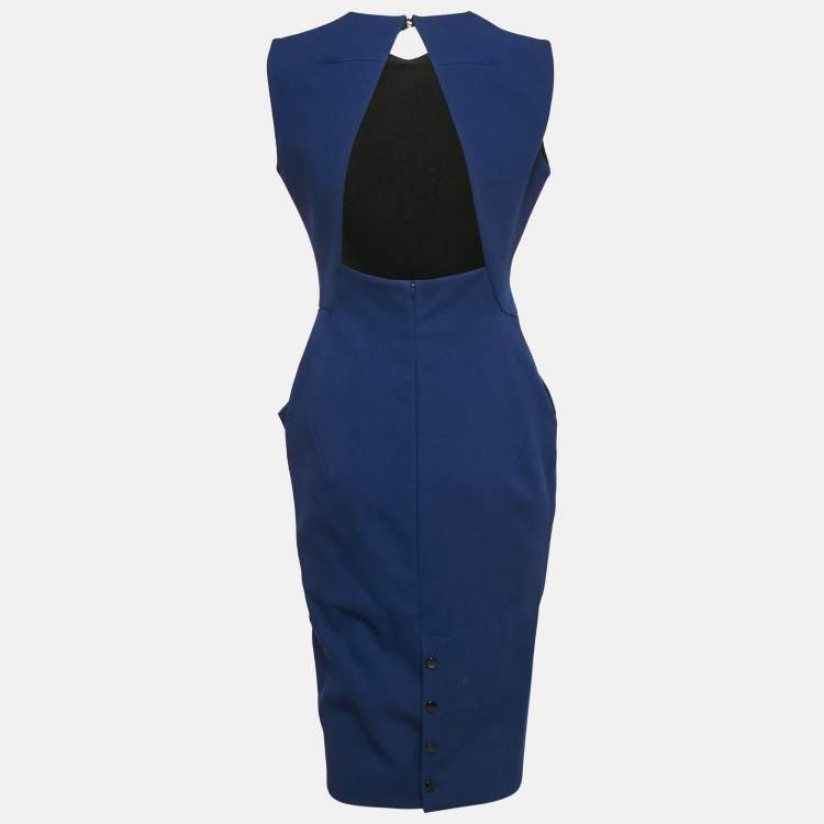 Pre Owned Victoria Beckham Blue Wool Sleeveless Midi Dress M