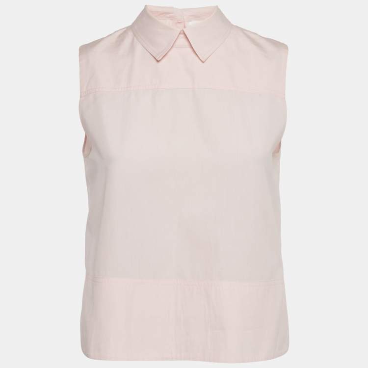 Pre Owned Victoria Beckham Pink Cotton Sleeveless Collared Top S