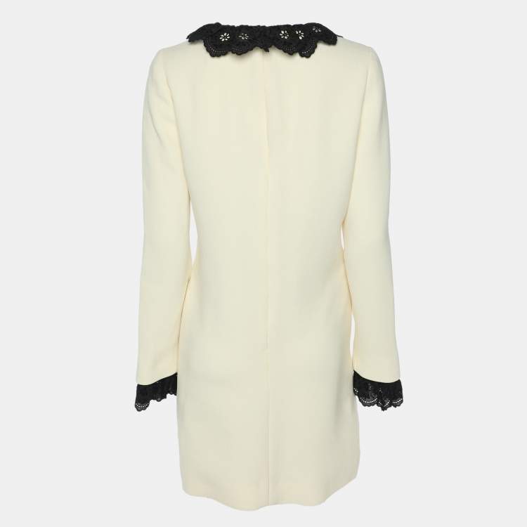 Pre Owned Victoria Beckham Cream/Black Wool Lace Dress S