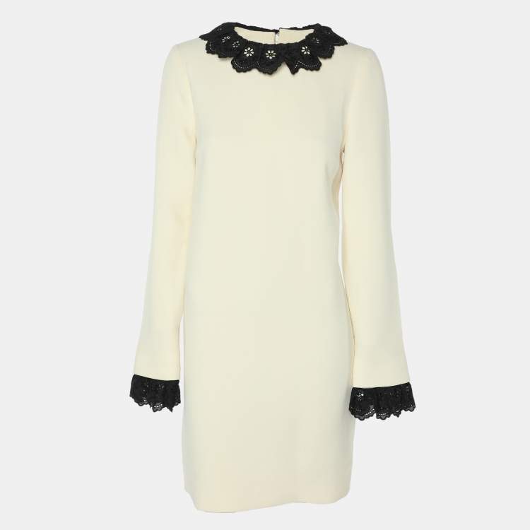 Pre Owned Victoria Beckham Cream/Black Wool Lace Dress S