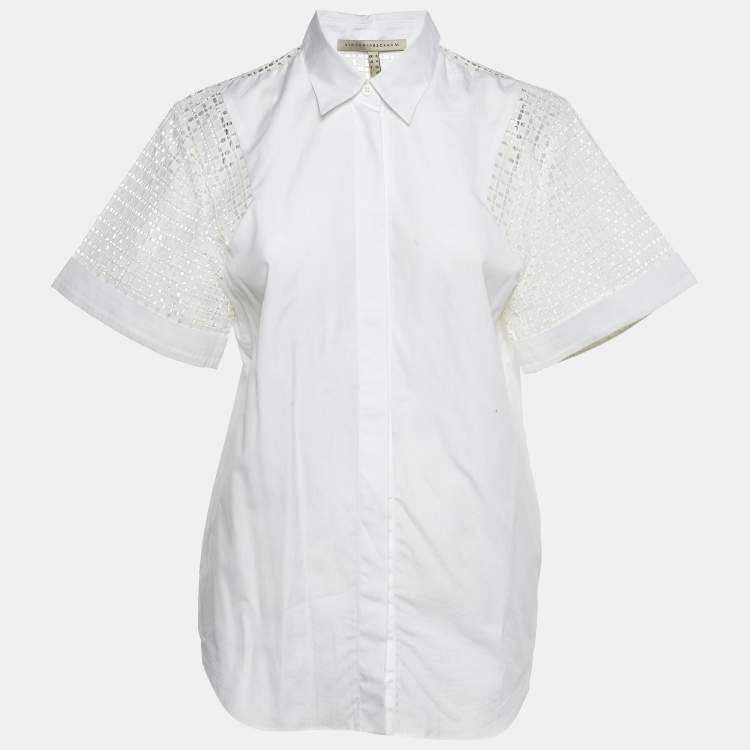 Pre Owned Victoria Beckham White Cotton Lace panel Detail Shirt S