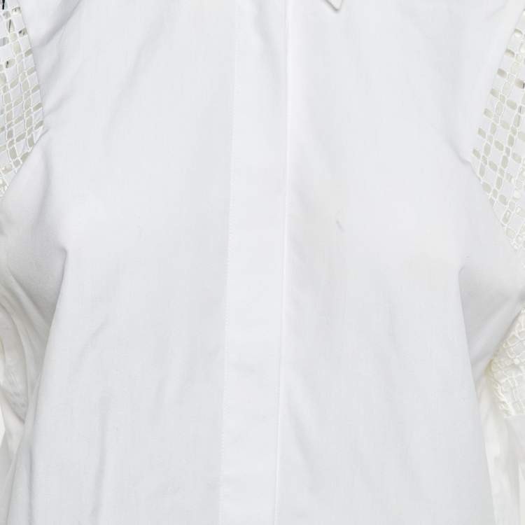 Pre Owned Victoria Beckham White Cotton Lace panel Detail Shirt S