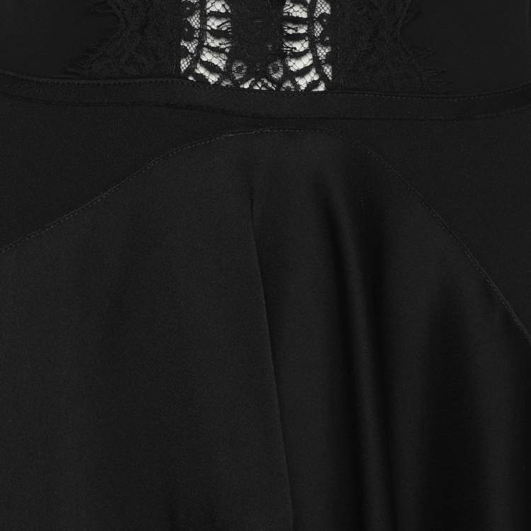 Pre Owned Victoria Beckham Black Crepe Ruffle Lace-Trim Mini Dress S